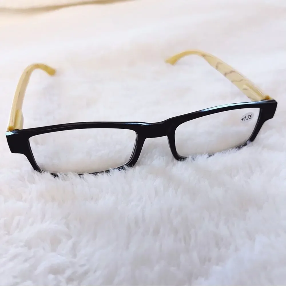 Rory Black & Light Wood Rectangular Reader Glasses